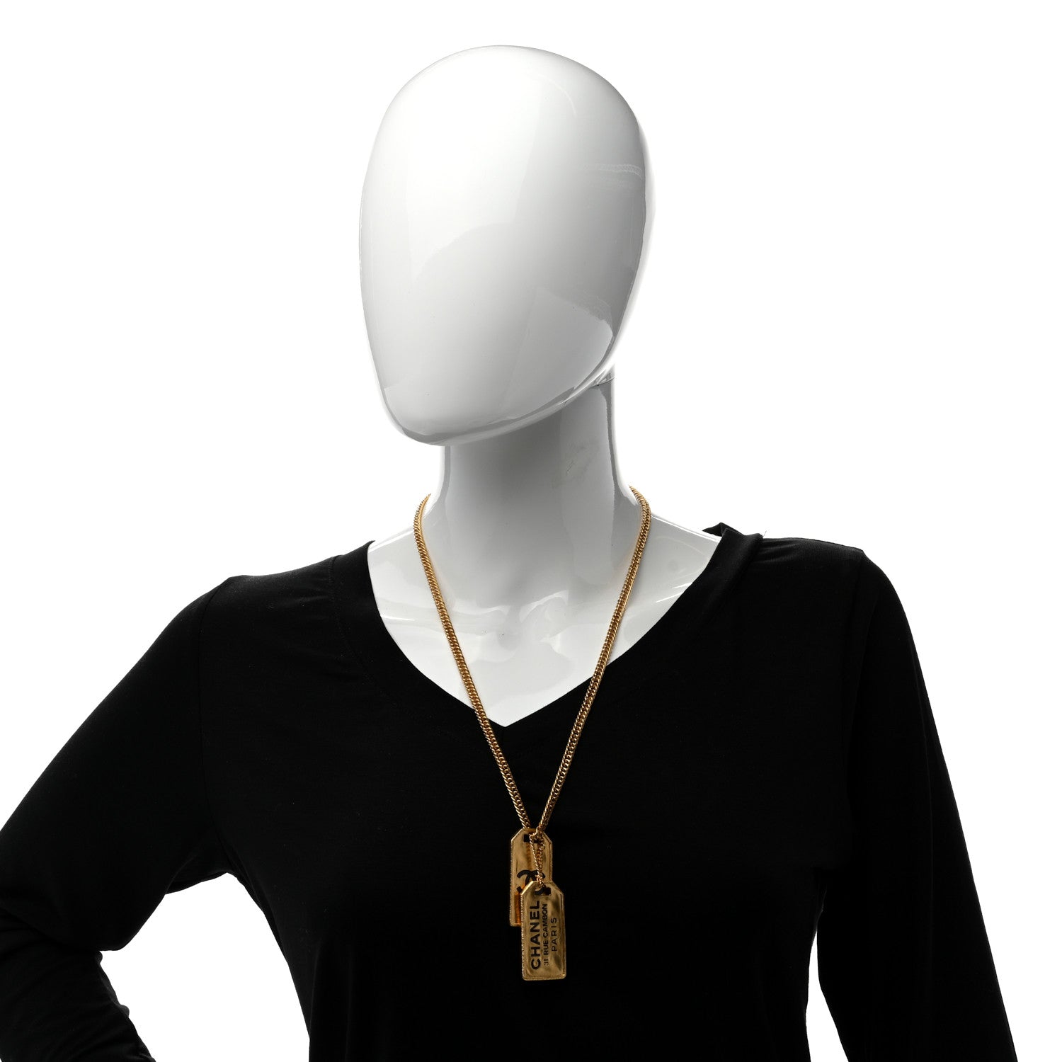 Chanel ID Dog Tag Charm Necklace Gold 2 of 4