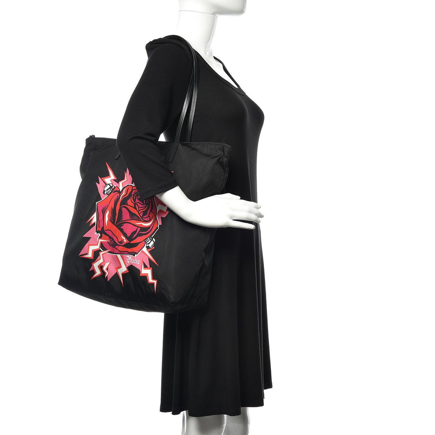 Prada X UNIVERSAL STUDIOS Tessuto Nylon Soft Calfskin Frankenstein Rose Tote Rosso Lacca 2 of 11