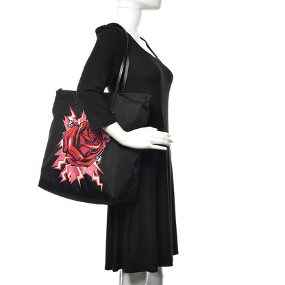 Prada X UNIVERSAL STUDIOS Tessuto Nylon Soft Calfskin Frankenstein Rose Tote Rosso Lacca 2 of 11