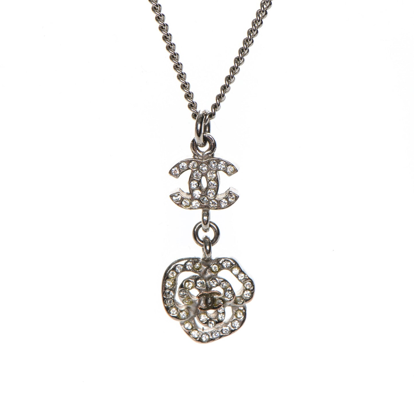 Crystal CC Camellia Necklace Silver