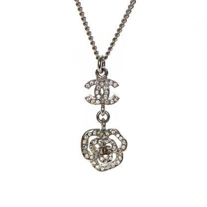 Chanel Crystal CC Camellia Necklace Silver 3 of 8