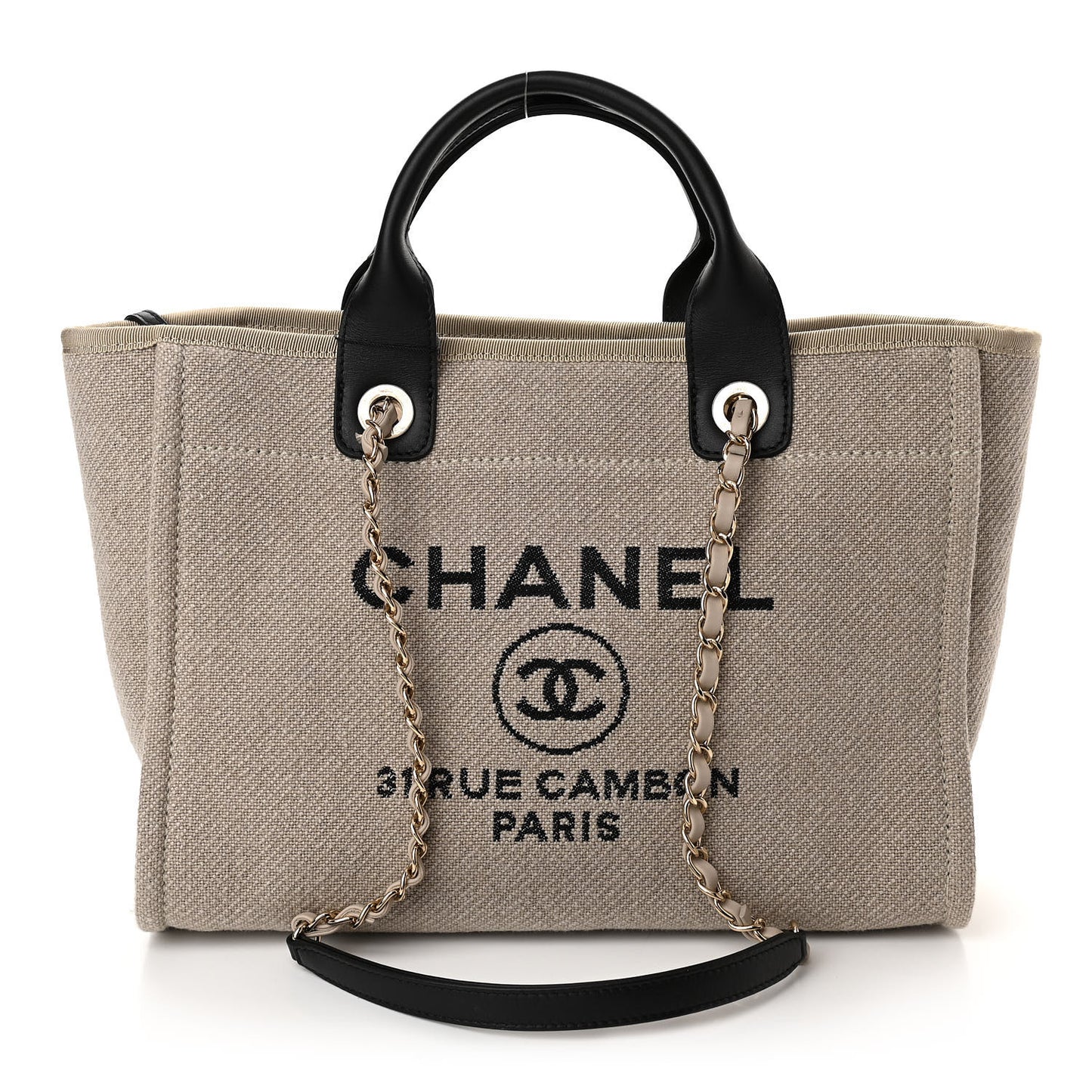 Mixed Fibers Small Deauville Tote Beige Black