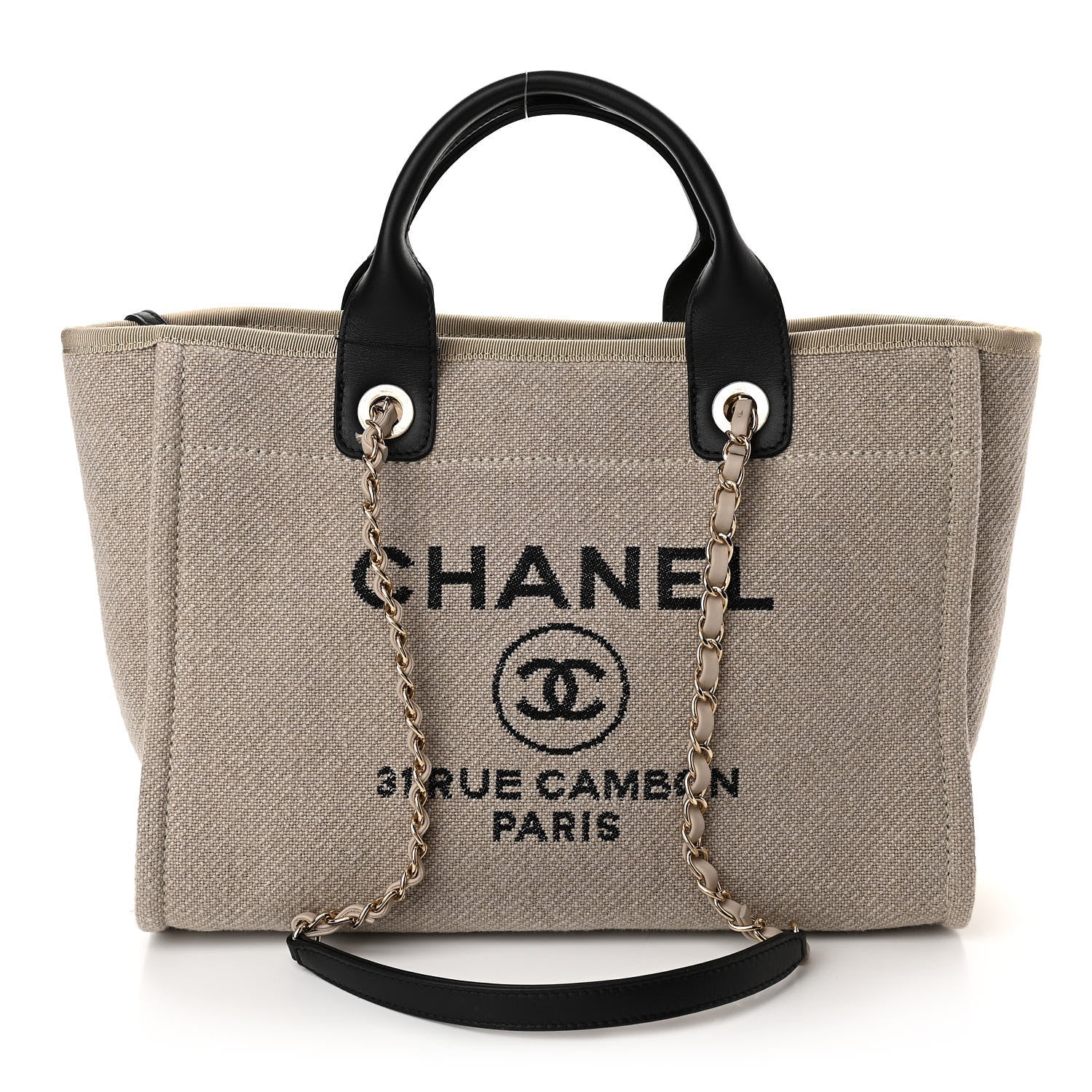 Chanel Mixed Fibers Small Deauville Tote Beige Black 3 of 11