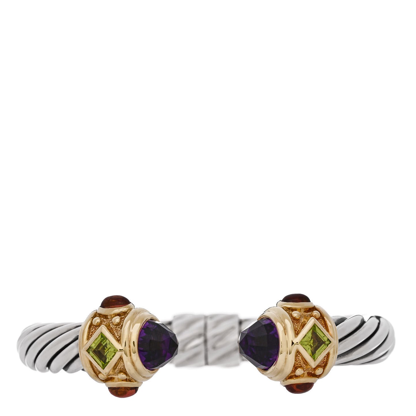 Sterling Silver 14K Yellow Gold Amethyst Pink Tourmaline Peridot 10mm Cable Renaissance Bracelet