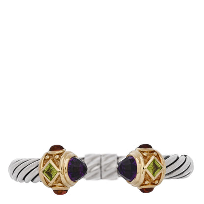 David Yurman Sterling Silver 14K Yellow Gold Amethyst Pink Tourmaline Peridot 10mm Cable Renaissance Bracelet 1 of 3