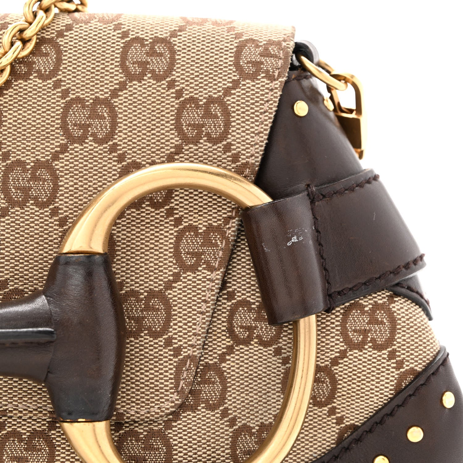 Gucci Monogram Studded Horsebit Clutch Dark Brown 11 of 11