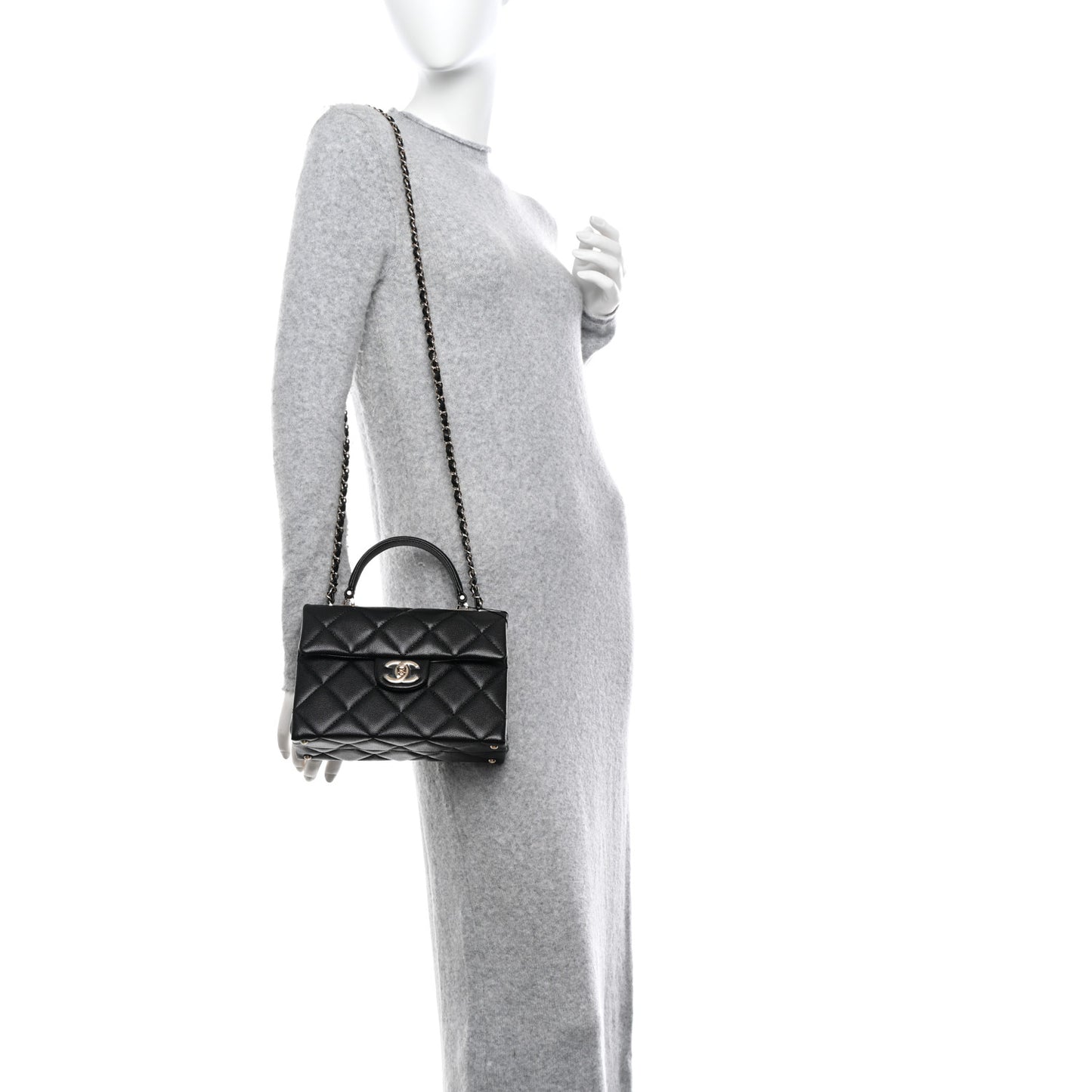 Caviar Quilted Mini Retro Twist Top Handle Flap Black