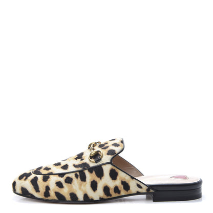 Gucci Calf Hair Leopard Print Womens Princetown Slippers 35.5 Naturale Black 1 of 9
