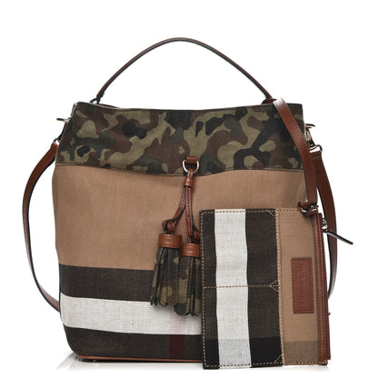 Burberry Canvas Mega Check Camouflage Medium Susanna Hobo Russet Brown 1 of 12