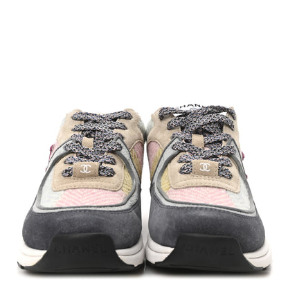 Chanel Fabric Suede Calfskin CC Sneakers 35 Dark Blue Beige Multicolor 2 of 9