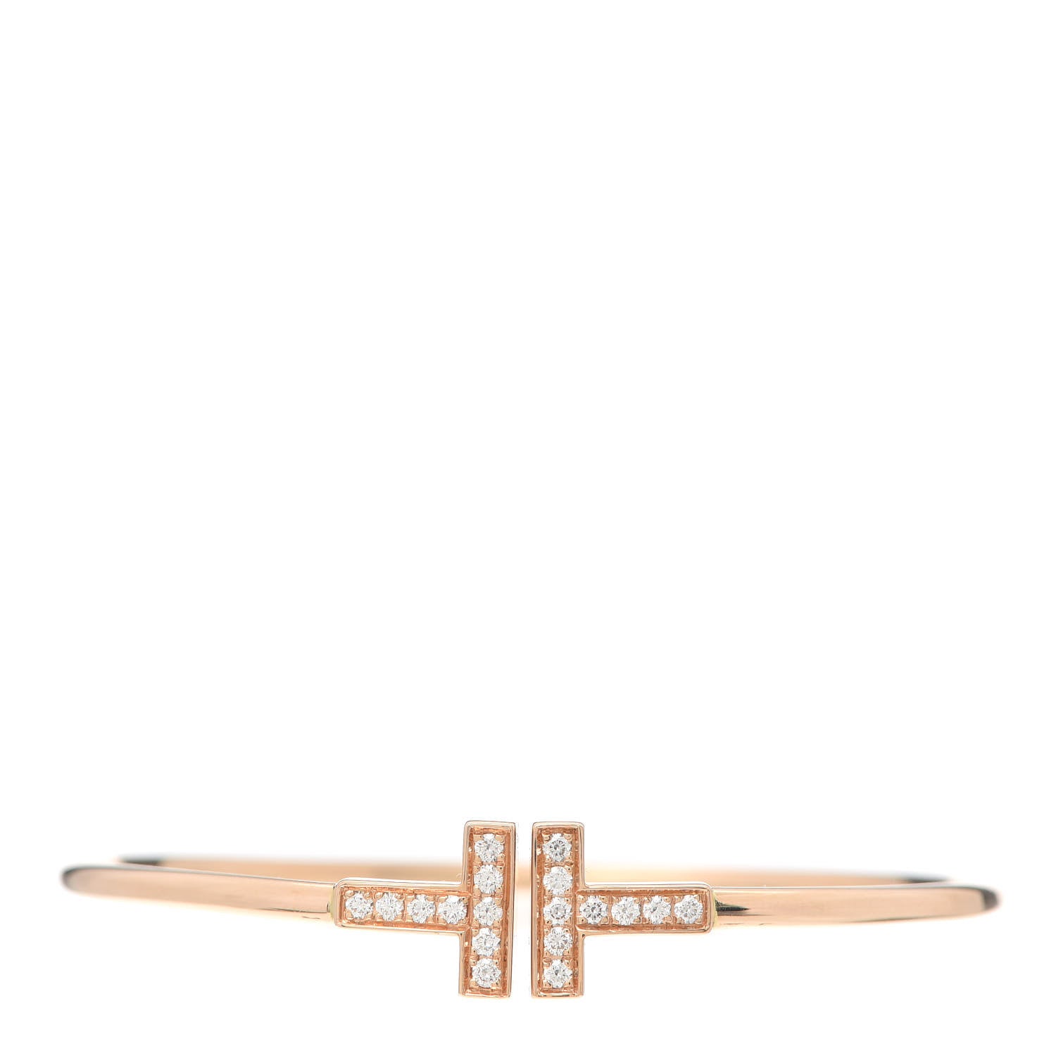 Tiffany 18K Rose Gold Diamond T Wire Bracelet 1 of 5