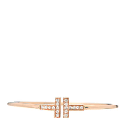Tiffany 18K Rose Gold Diamond T Wire Bracelet 1 of 5