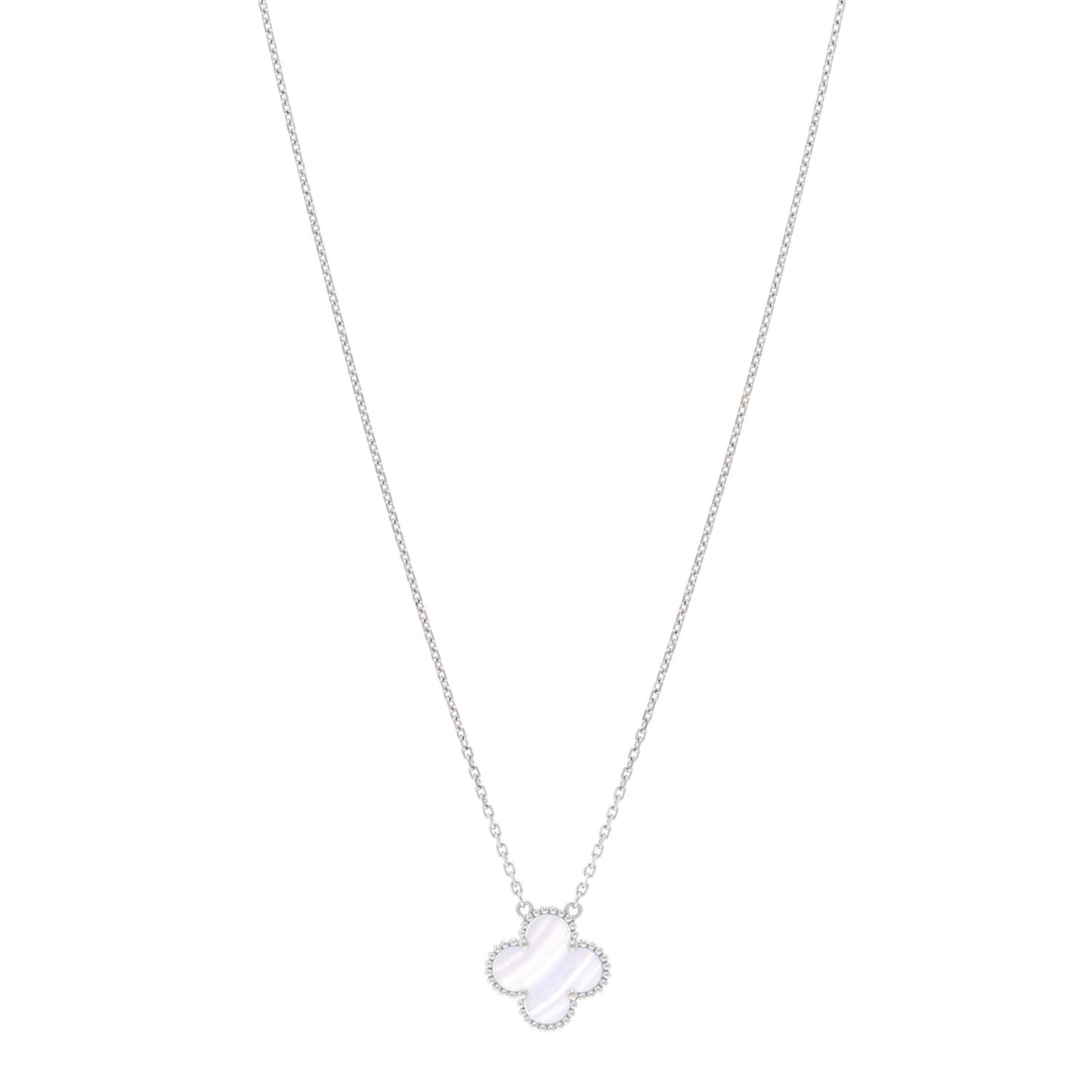 18K White Gold Chalcedony Vintage Alhambra Pendant Necklace