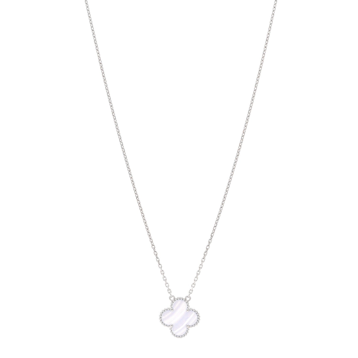 Van Cleef & Arpels 18K White Gold Chalcedony Vintage Alhambra Pendant Necklace 1 of 5