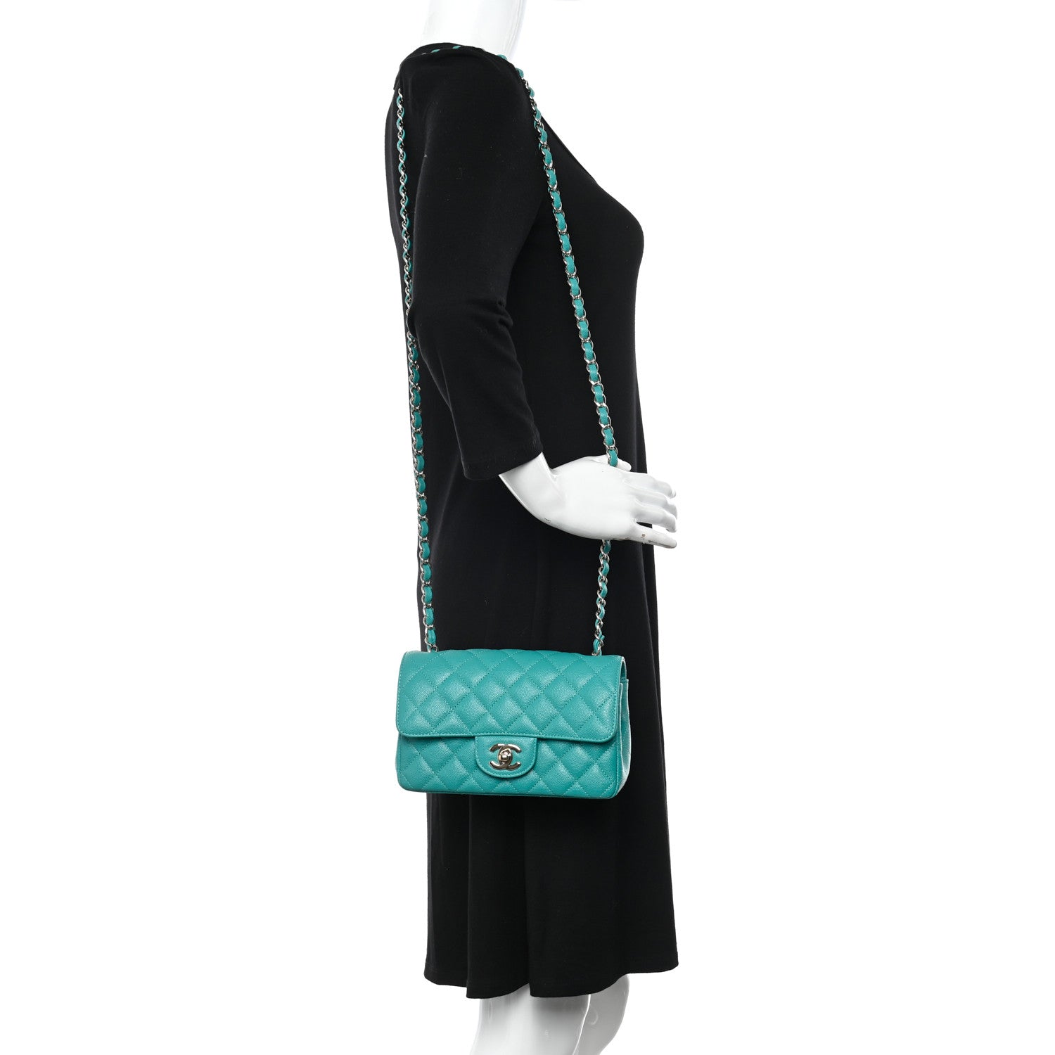 Chanel Caviar Quilted Mini Rectangular Flap Turquoise 2 of 11