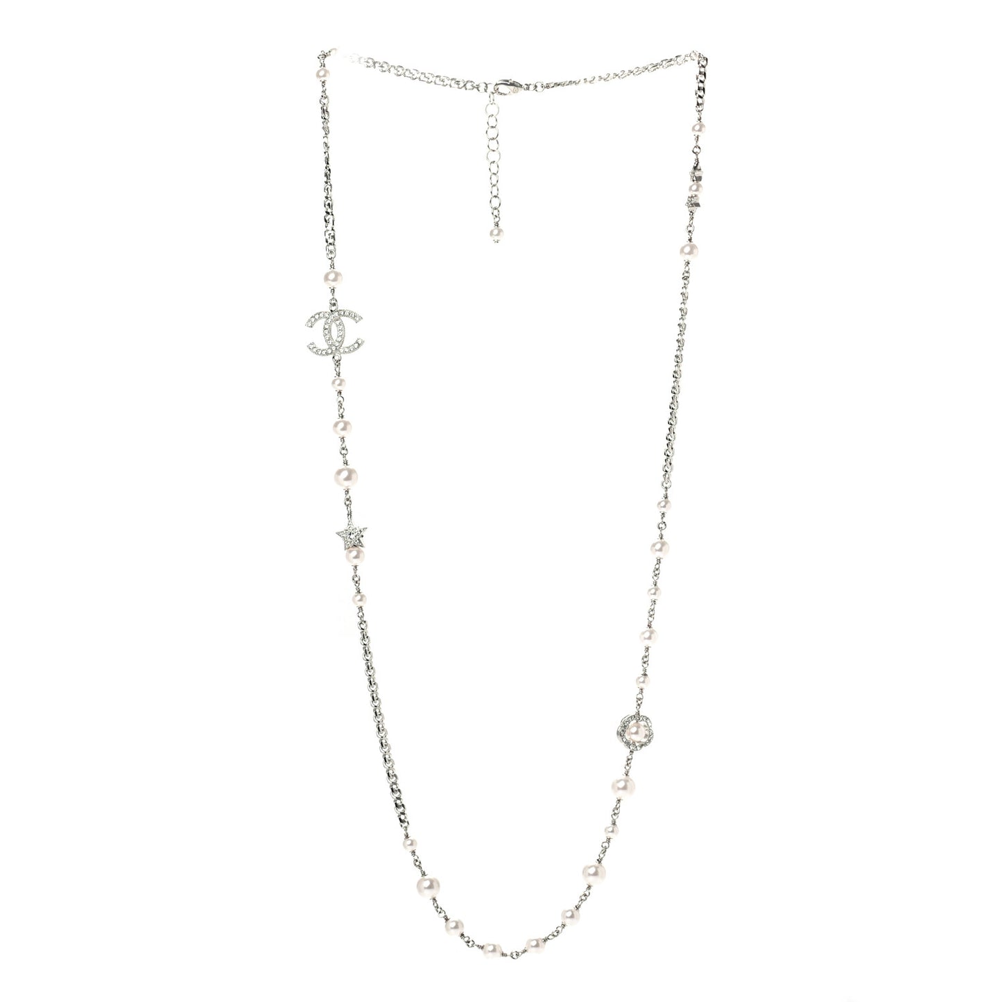 Pearl CC Star Long Necklace Silver