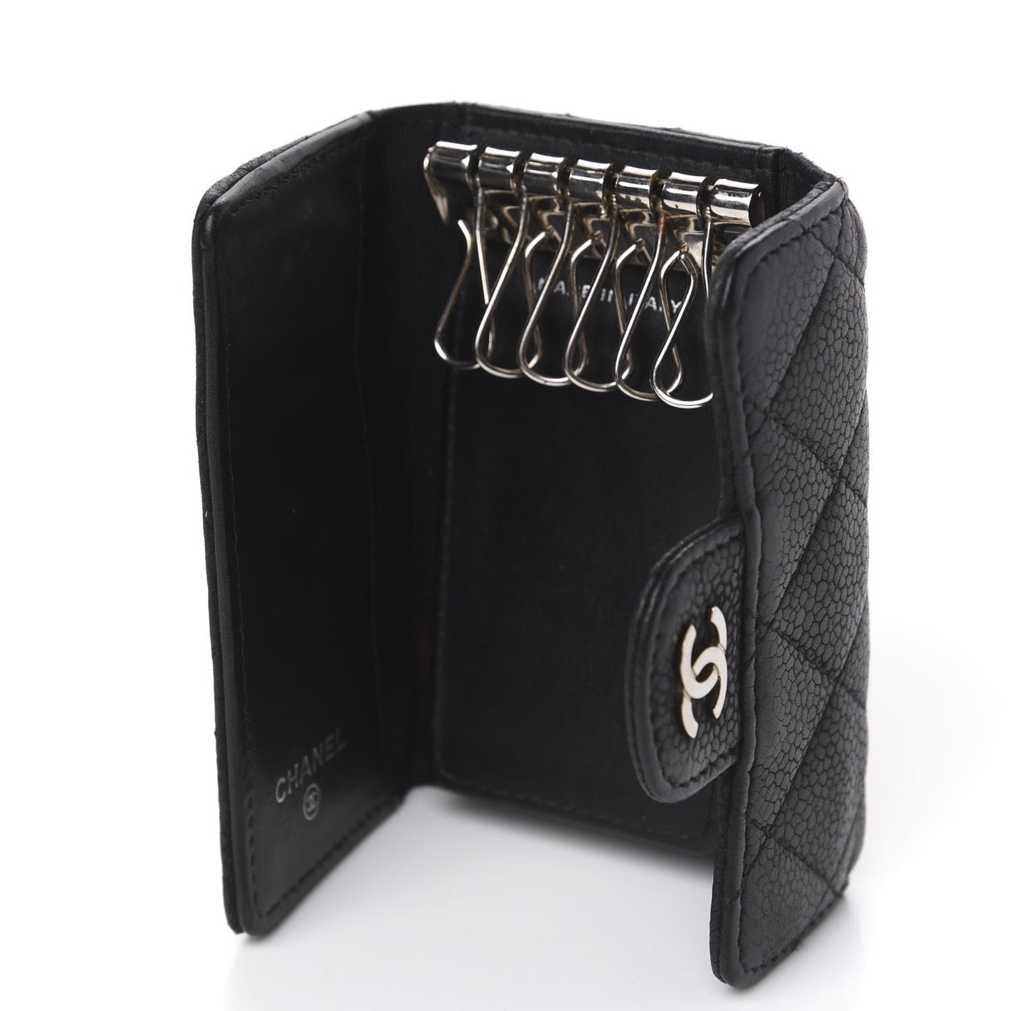 Caviar Quilted 6 Key Holder Black
