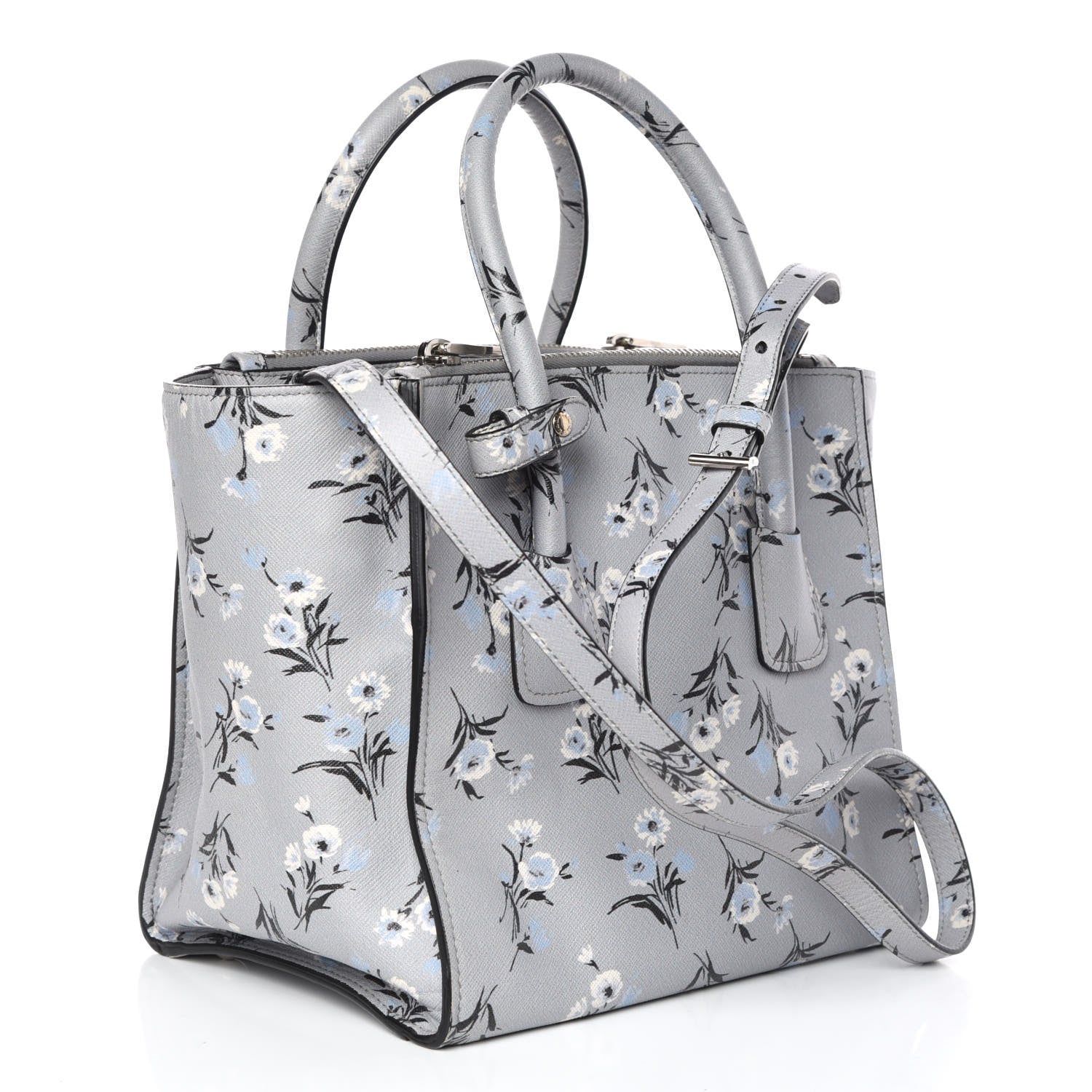 Prada Soft Saffiano Floral Print Twin Pocket Tote Acciaio 4 of 7