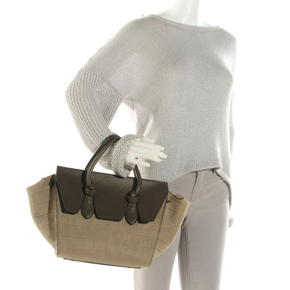 Celine Smooth Calfskin Crocodile Embossed Nubuck Mini Tie Tote Grey 4 of 7