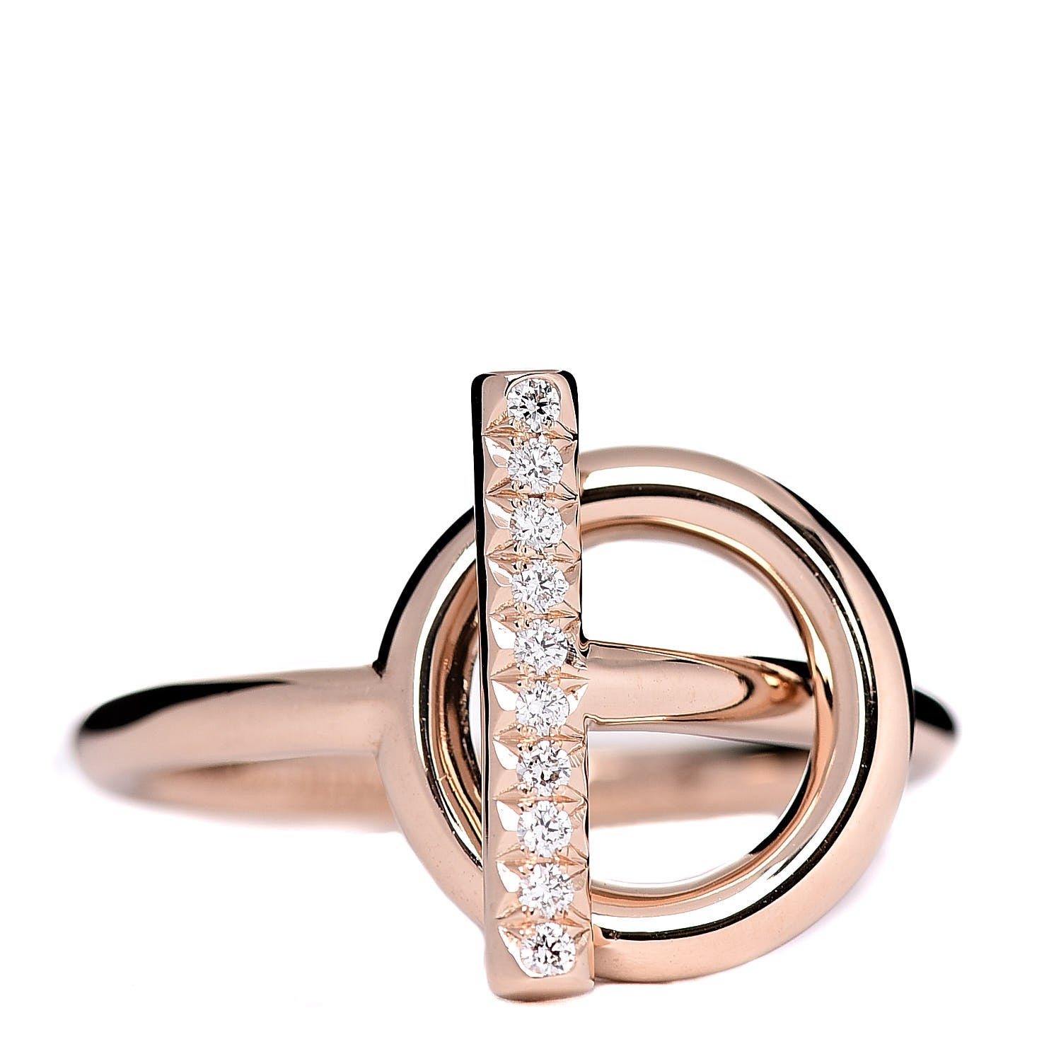 Hermes 18K Rose Gold Diamond PM Echappee Ring 52 6 1 of 7