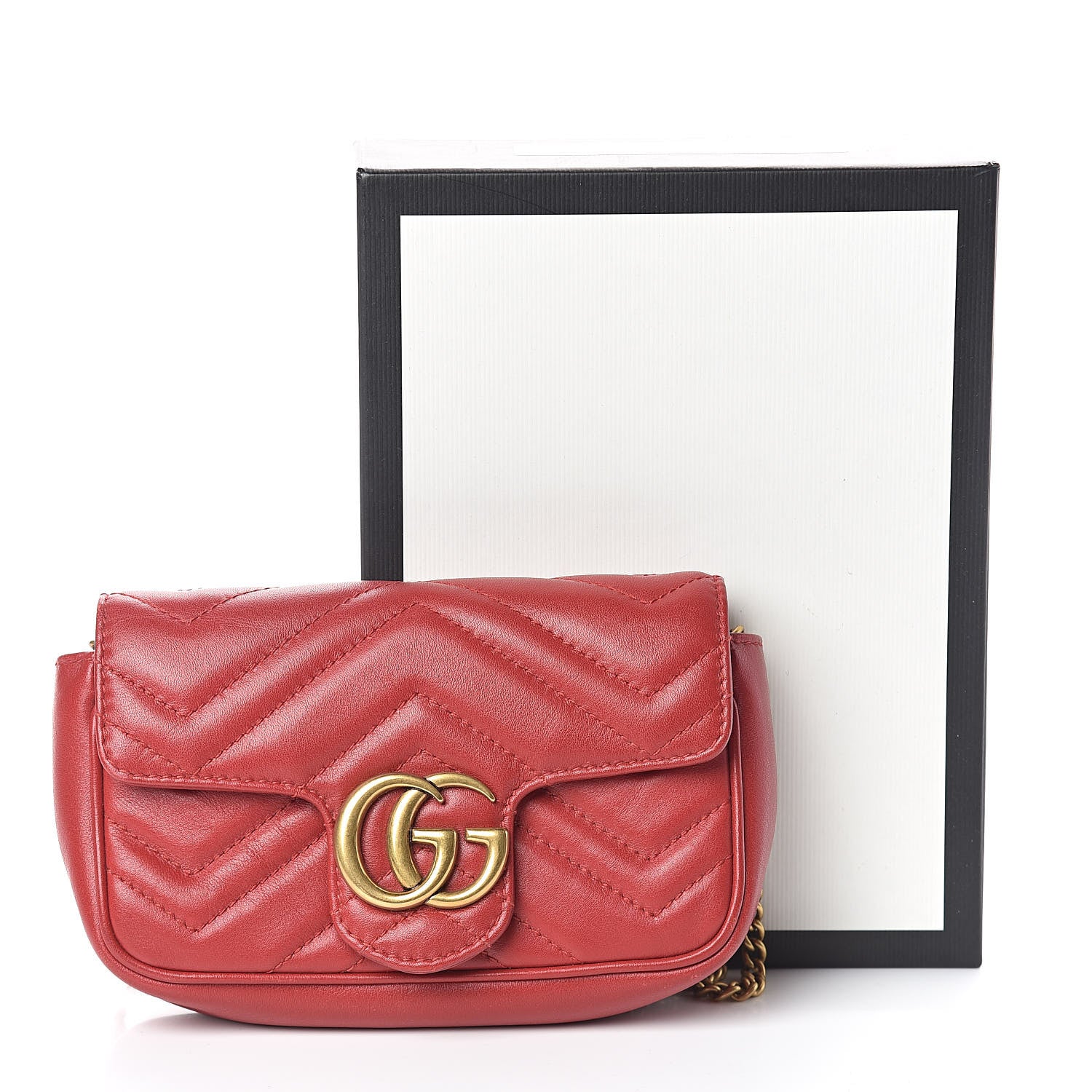 Gucci Calfskin Matelasse Super Mini GG Marmont Shoulder Bag Hibiscus Red 13 of 13