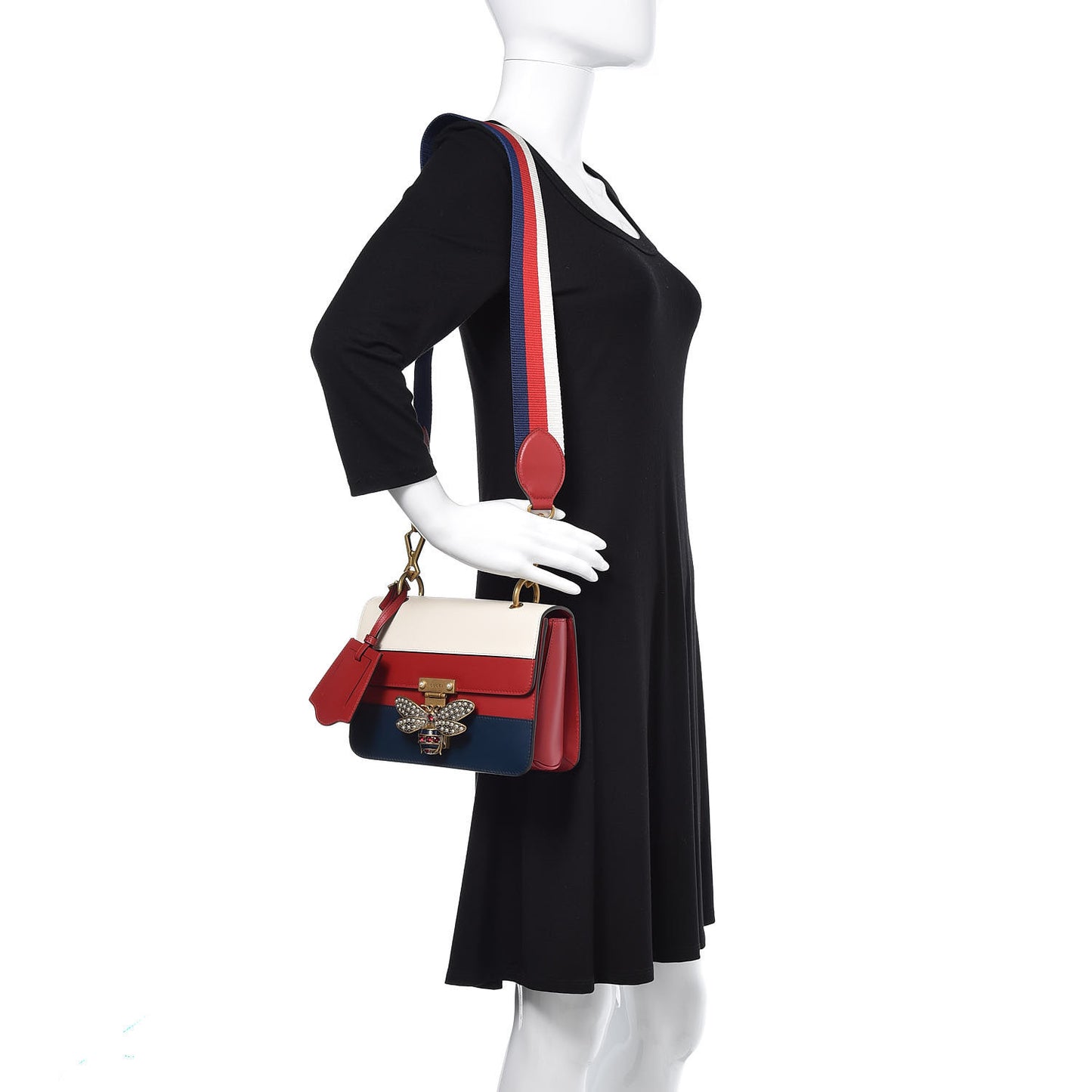 Calfskin Sylvie Web Queen Margaret Shoulder Bag Blue Agata Hibiscus Red Mystic White