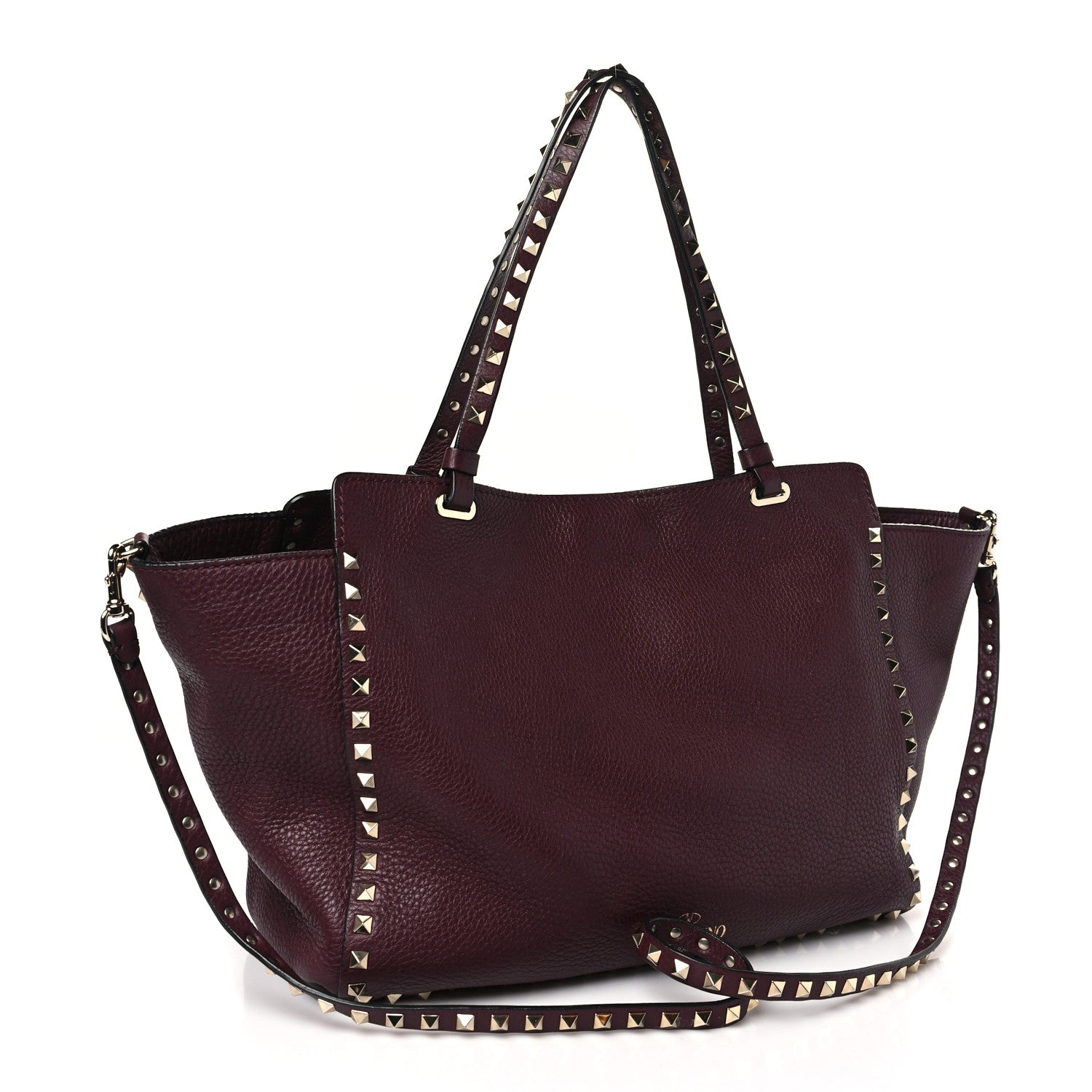 Valentino Garavani Pebbled Calfskin Medium Rockstud Tote Rubin 3 of 9