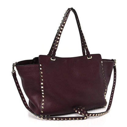 Valentino Garavani Pebbled Calfskin Medium Rockstud Tote Rubin 3 of 9
