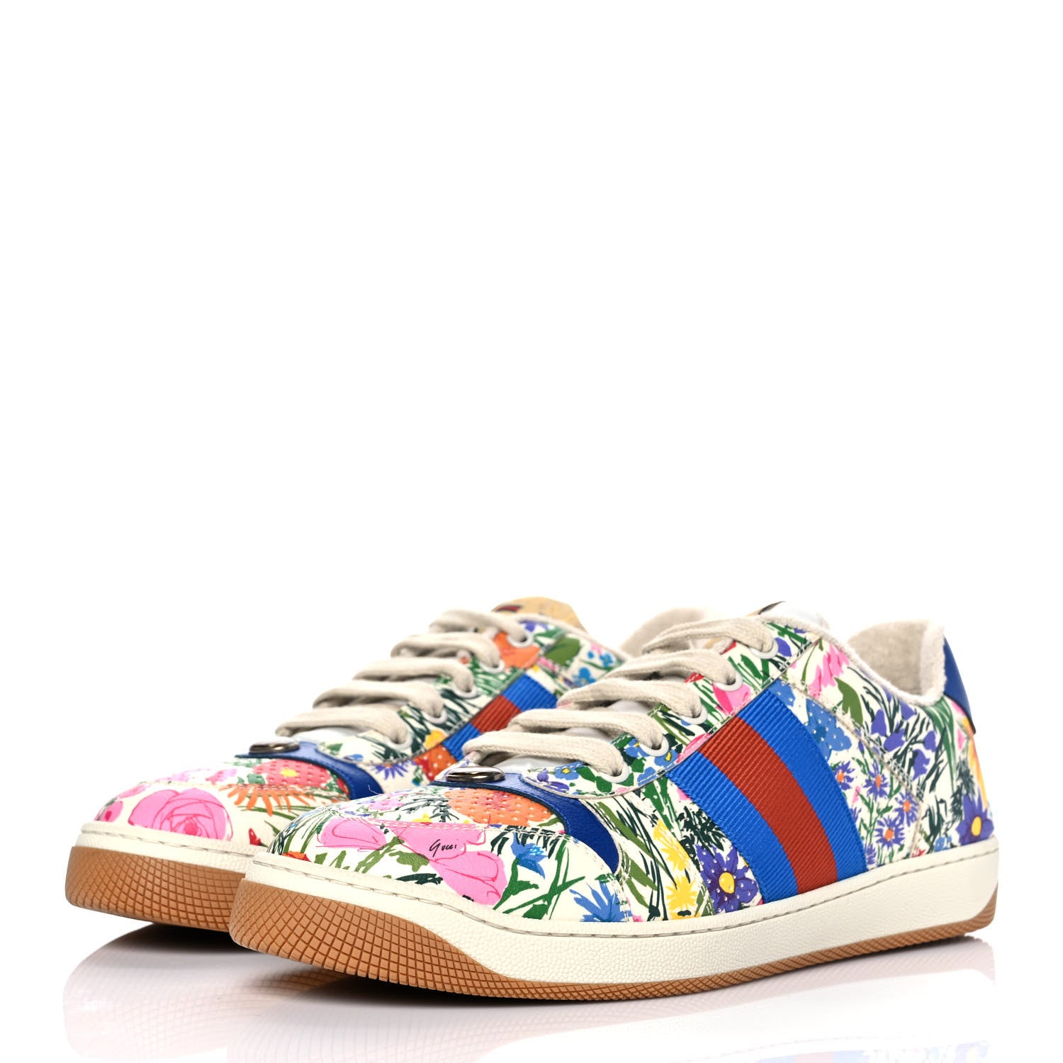Gucci X KEN SCOTT Calfskin Floral Mens Screener Sneakers 8 Ivory Pink Mystic White 3 of 8