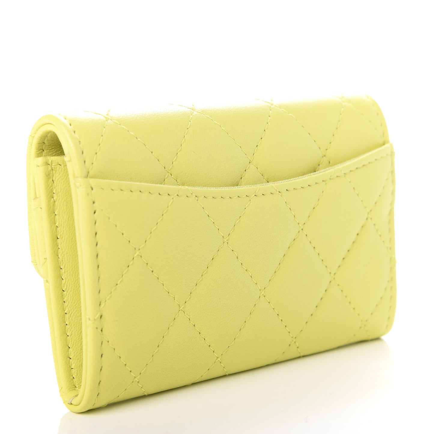 Lambskin Quilted Flap Card Holder Wallet Yellow