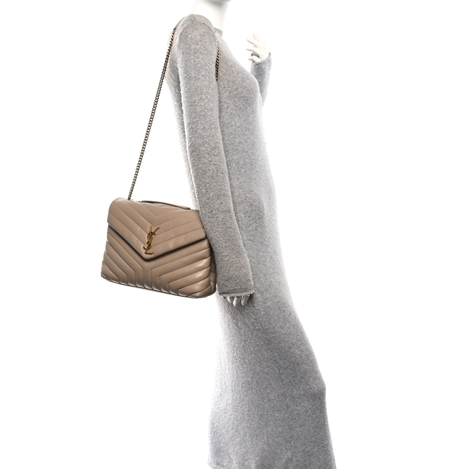 Saint Laurent Calfskin Y Quilted Monogram Medium Loulou Chain Satchel Dark Beige 2 of 14