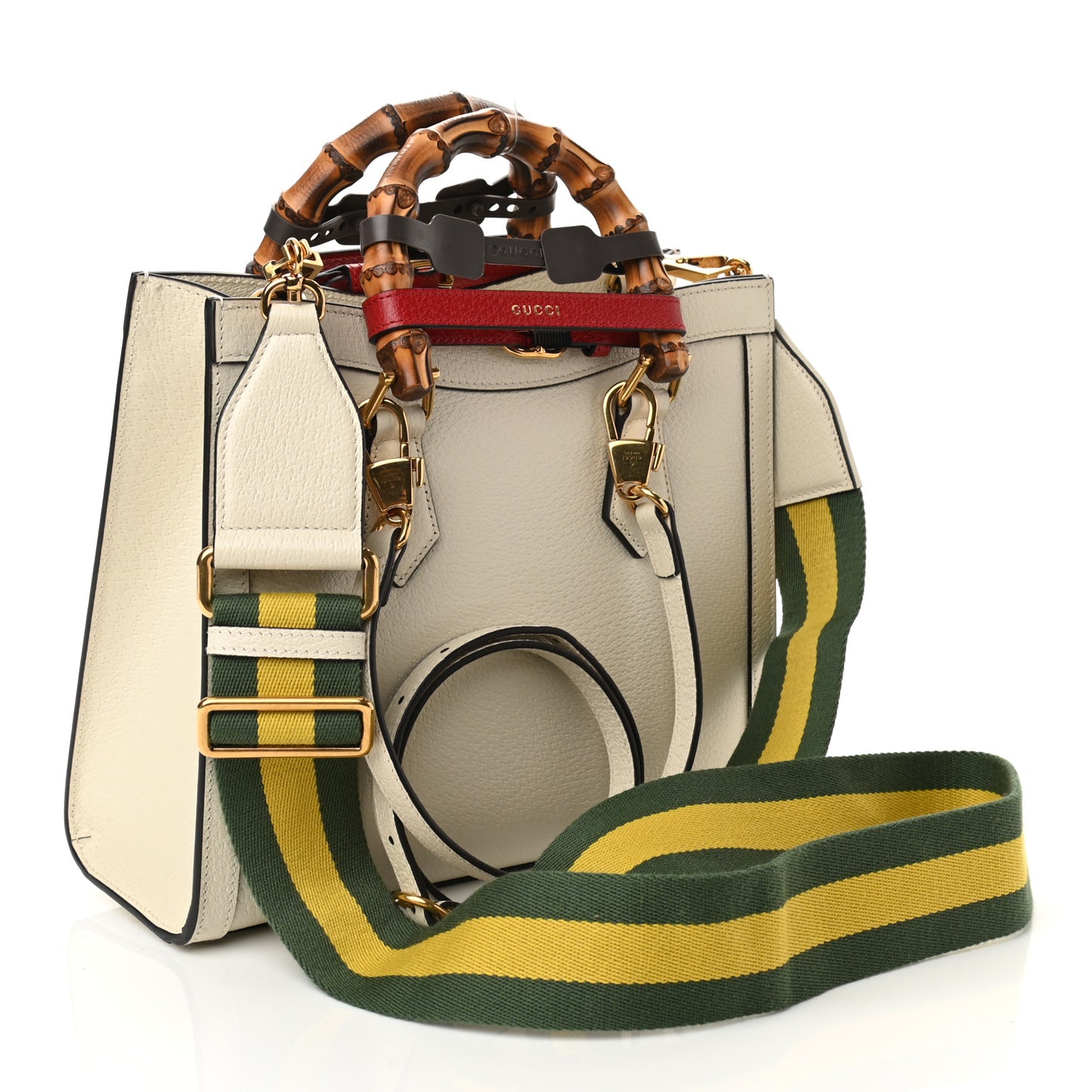 Textured Dollar Calfskin Web Small Diana Tote Bag Mystic White