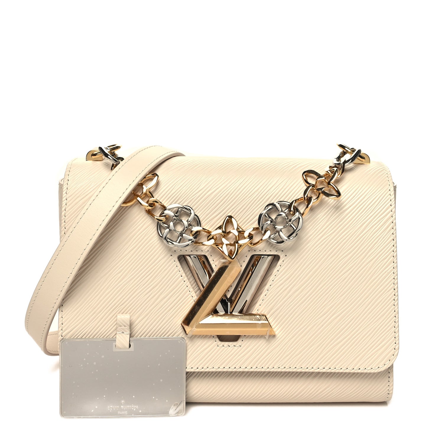 Epi Twist Monogram Flower Chain Shoulder Bag MM Quartz White