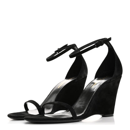 Saint Laurent Suede Lila Wedge Sandals 37 Black 4 of 10