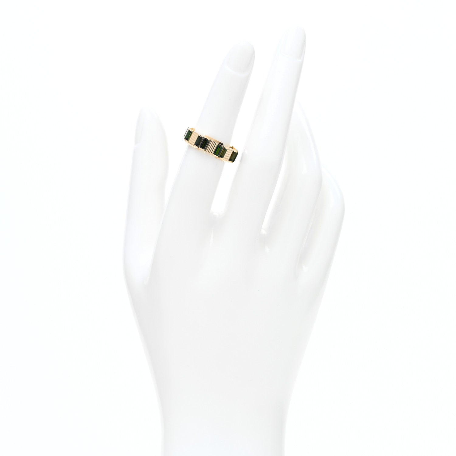 Gucci 18K Yellow Gold Green Tourmaline 7mm Link to Love Ring 51 5.75 2 of 4
