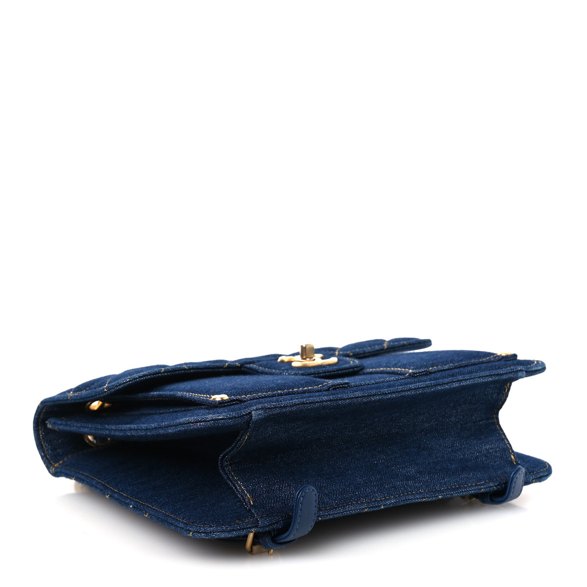 Chanel Denim Quilted Double You Backpack Blue Golden 3 of 12