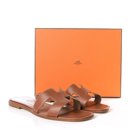 Hermes Box Calfskin Oran Sandals 39.5 Gold 9 of 9