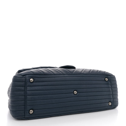 Chanel Calfskin Chevron Quilted XXL Travel Flap Bag Blue 4 of 10