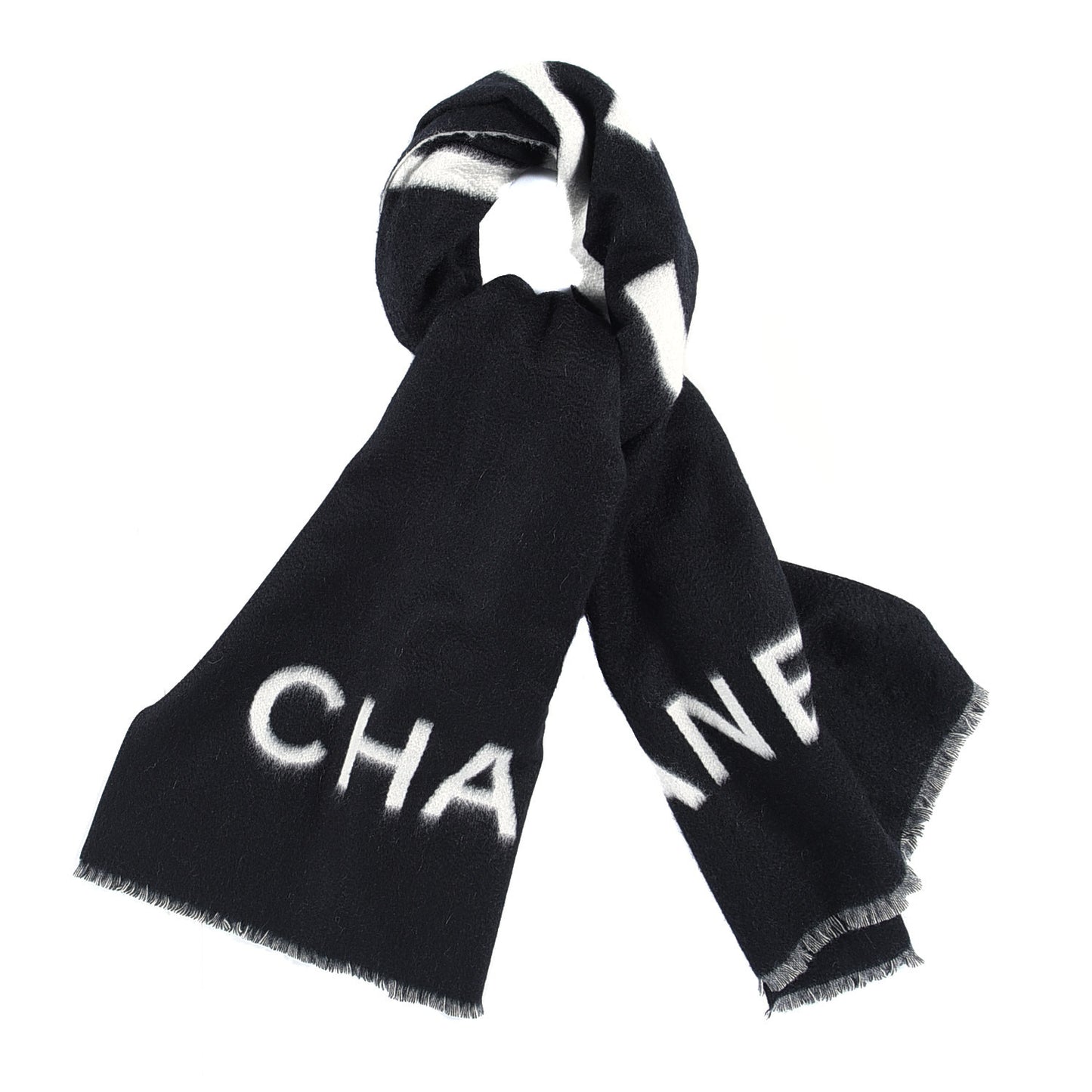 Cashmere CC Fringe Stole Black White