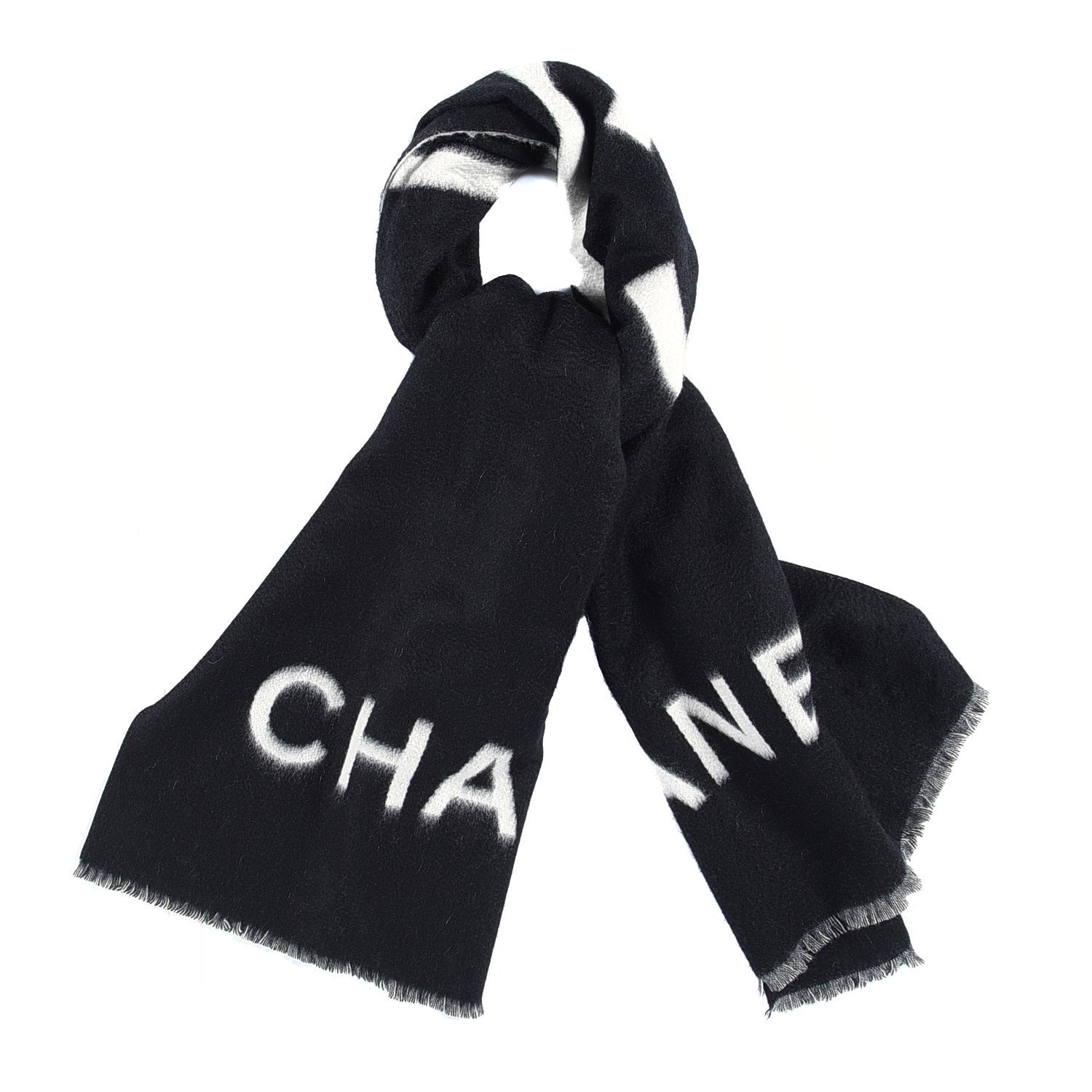 Chanel Cashmere CC Fringe Stole Black White 1 of 3