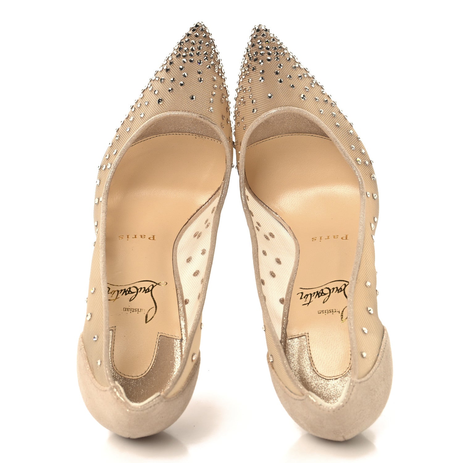 Christian Louboutin Suede Silk Crystal Strass Follies 100 Pumps 36 Light Silk 2 of 8
