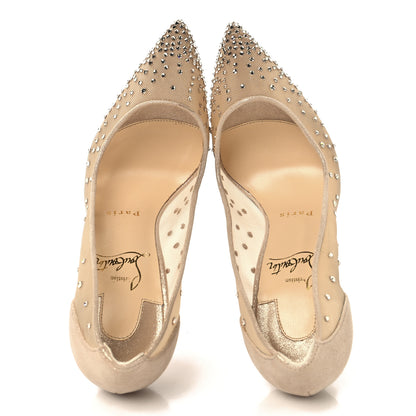 Christian Louboutin Suede Silk Crystal Strass Follies 100 Pumps 36 Light Silk 2 of 8