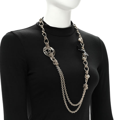 Chanel Metal Pearl Chain CC Paris Pendant Long Necklace Light Gold 2 of 6