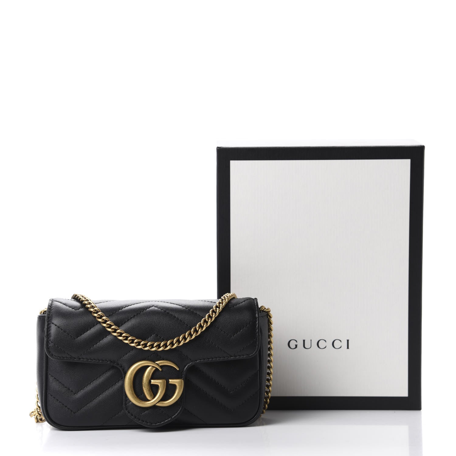 Gucci Calfskin Matelasse Super Mini GG Marmont Shoulder Bag Black 11 of 11