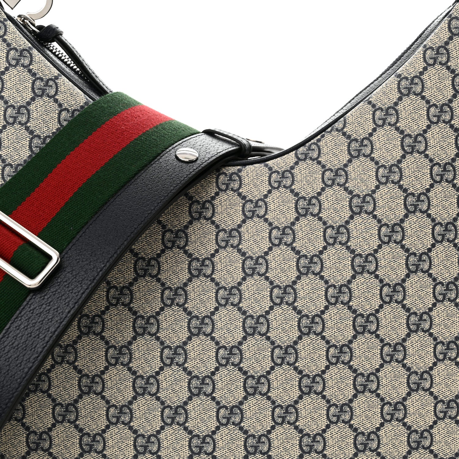 Gucci GG Supreme Monogram Textured Calfskin Web Large Attache Shoulder Bag Beige Blue 8 of 12