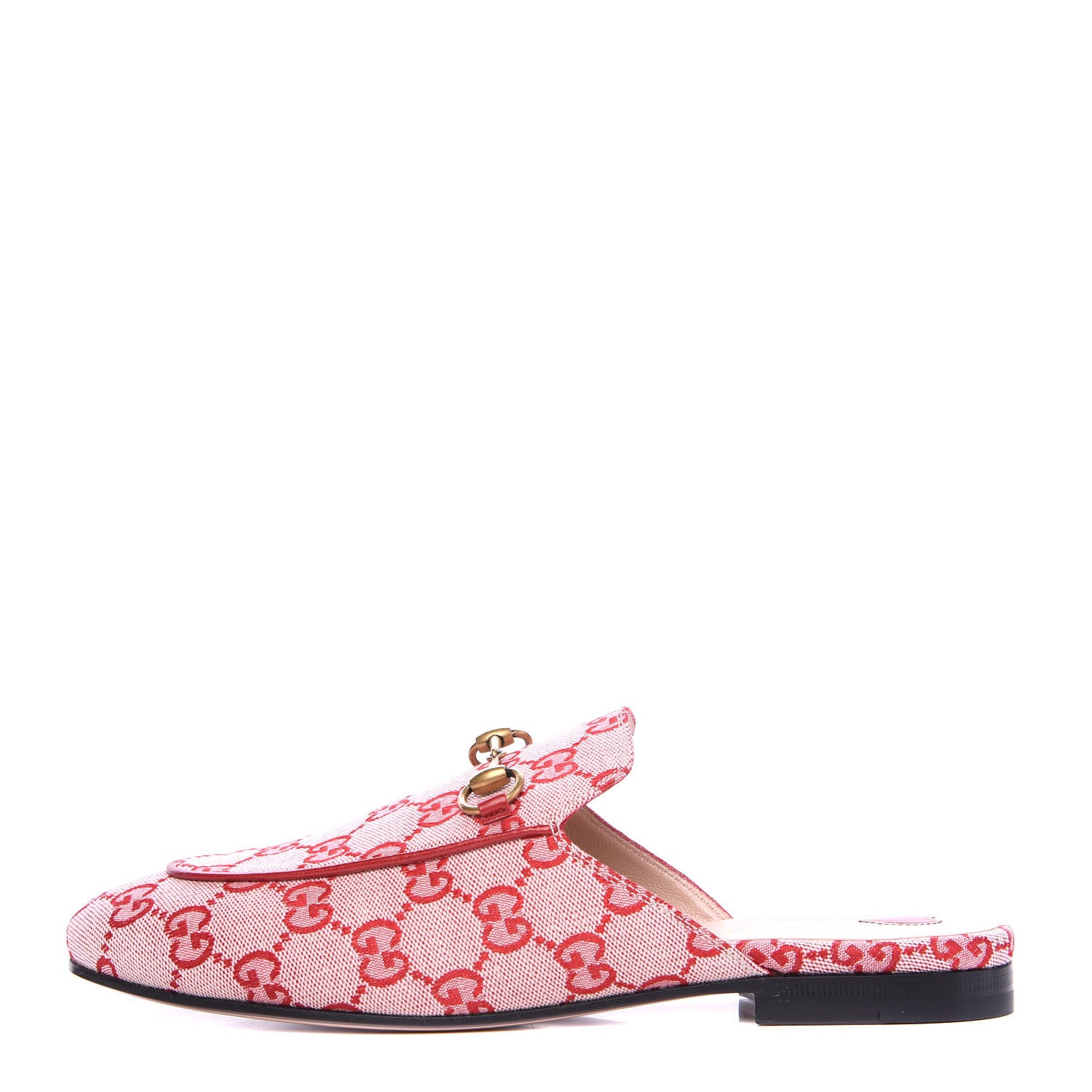 Gucci Canvas GG Monogram Horsebit Womens Princetown Slippers 38 Gardenia Hibiscus Red 1 of 9