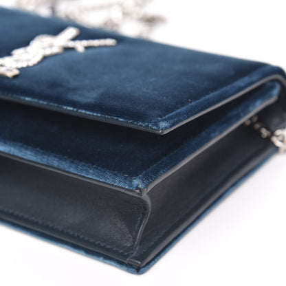Saint Laurent Velvet Crystal Monogram Kate Tassel Chain Wallet Blue 9 of 9