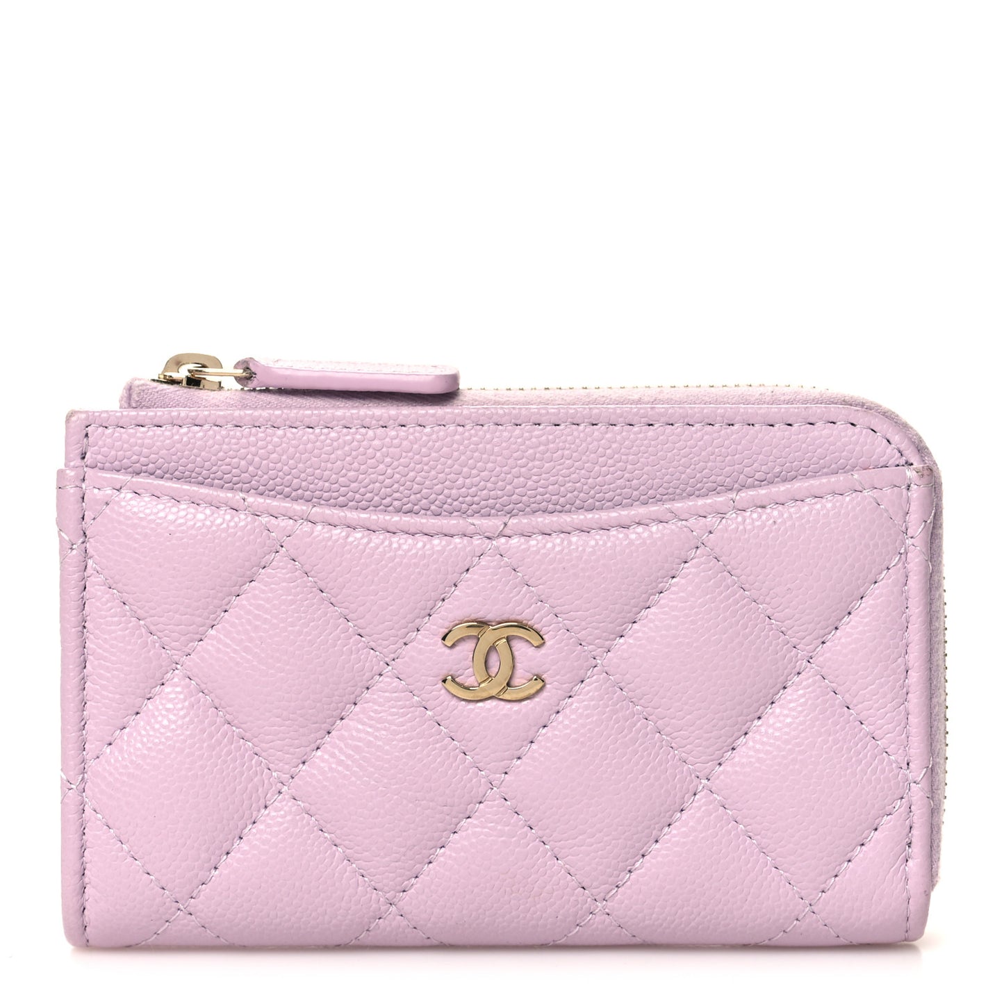 Caviar Quilted CC Zip Around Card Holder Light Purple