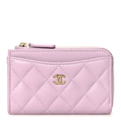 Chanel Caviar Quilted CC Zip Around Card Holder Light Purple 1 of 10