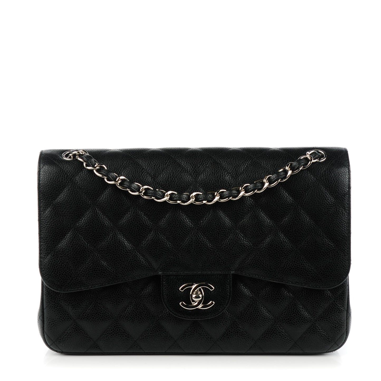 Caviar Quilted Jumbo Double Flap Black